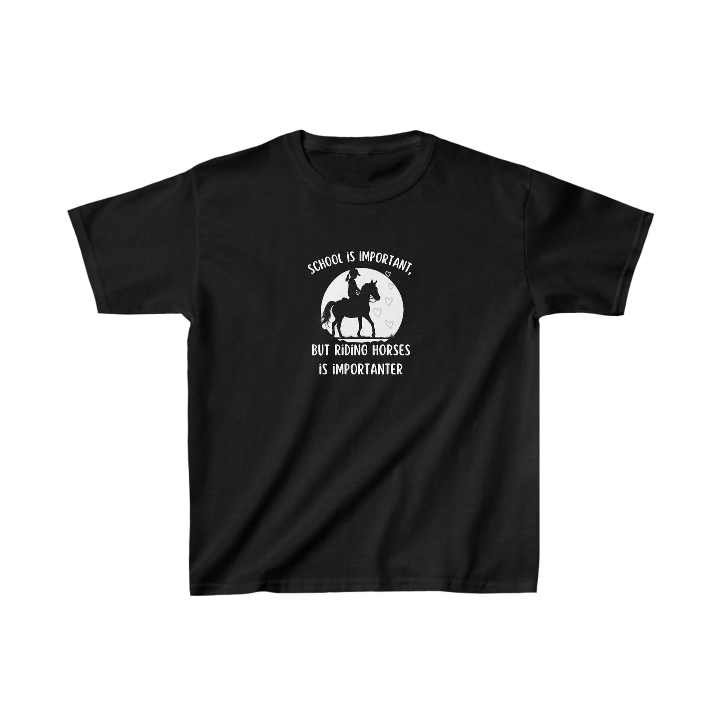 School is important, but riding horses is importanter kids' T-shirt