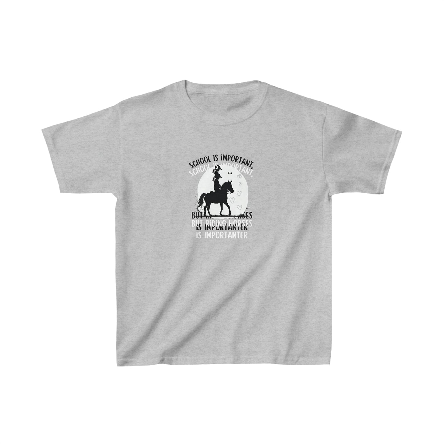 School is important, but riding horses is importanter kids' T-shirt